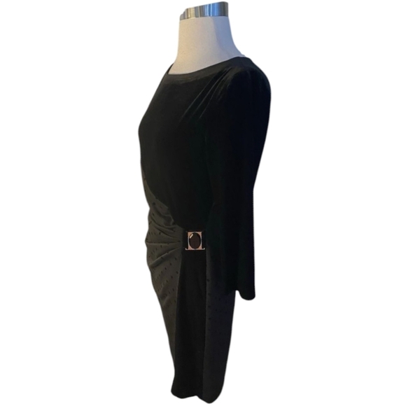 Velvet Polka Dots Black Dress Tahari Side Ruched Party Office Siren Dress 6P - Picture 6 of 11